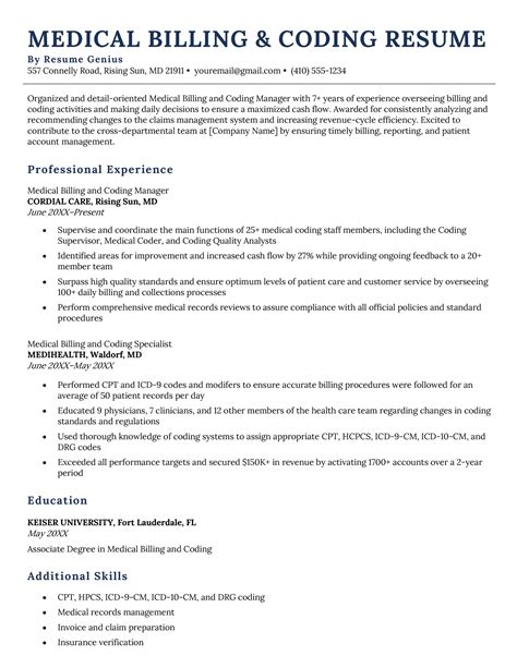 training medical billing coding resume